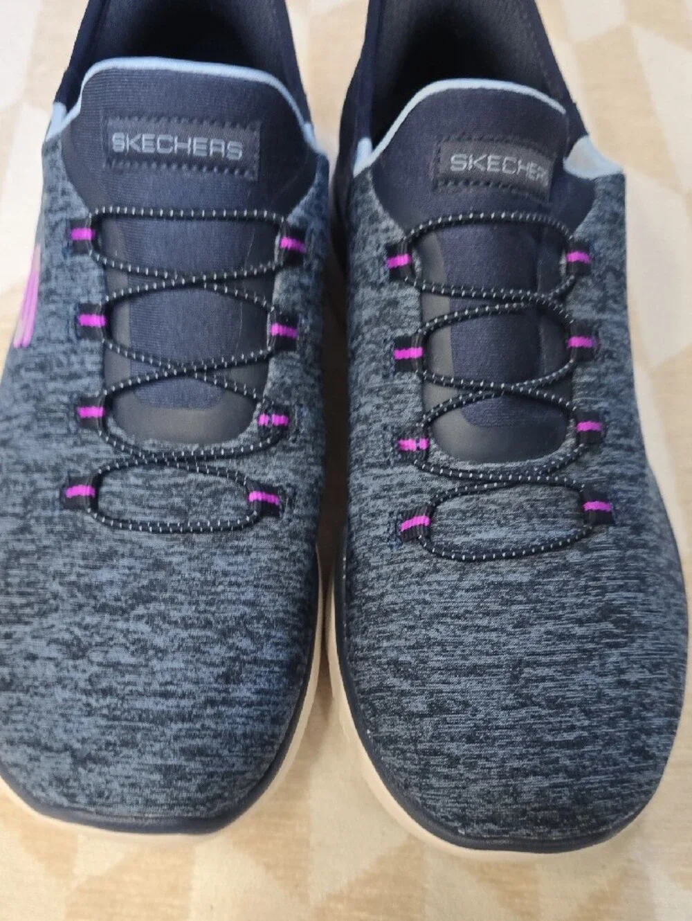 Skechers Women's Charcoal Knit Slip-On Athletic Sneakers with Pink Accents